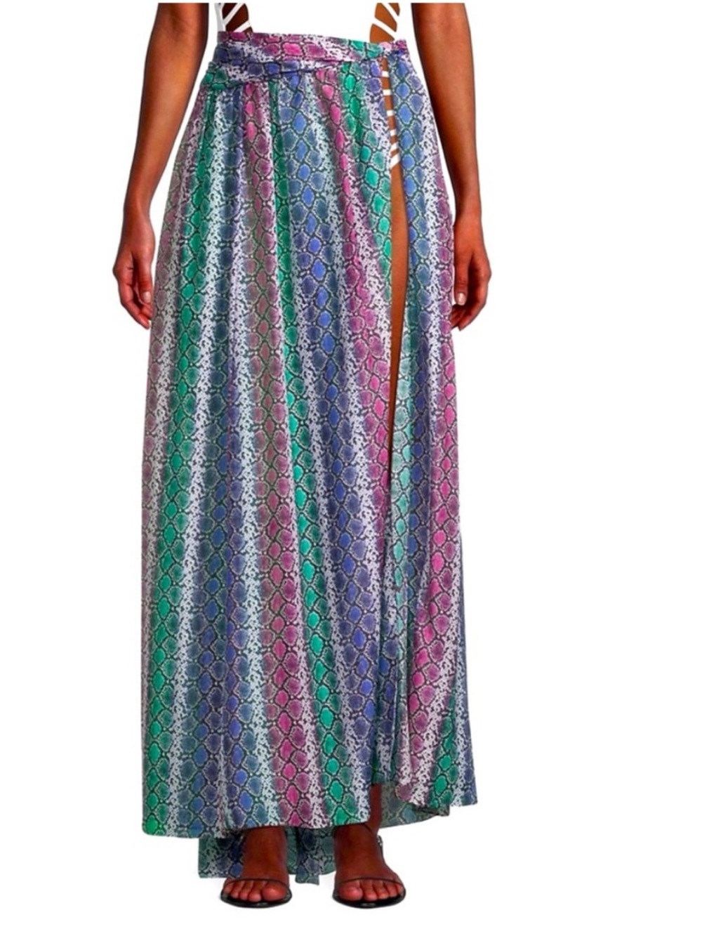 Caroline Constas Hera Skirt Multicolor Snake-Print Maxi Skirt with Side Slit. S